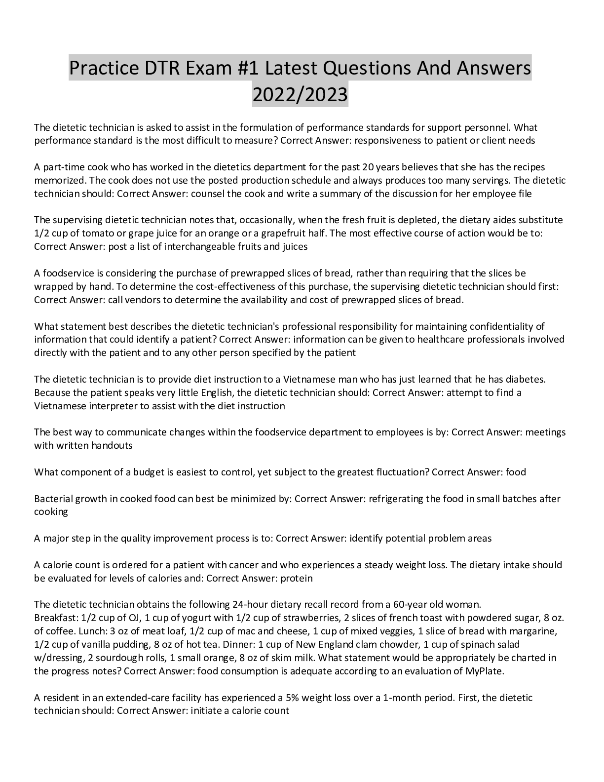 Practice DTR Exam Browsegrades